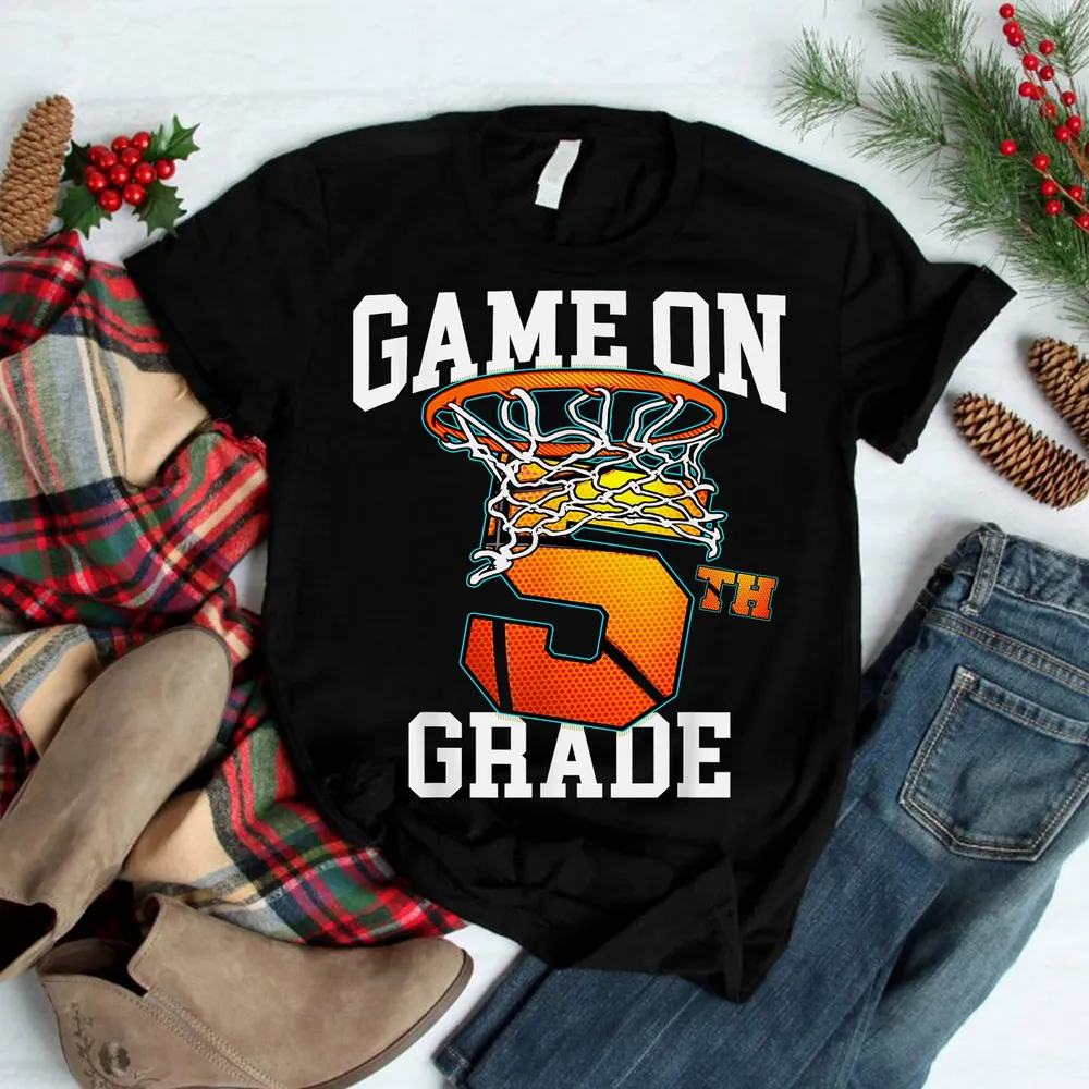 Game On 5th Grade Basketball Back To School Student Boys Shirt Unisex Standard T-Shirt black s