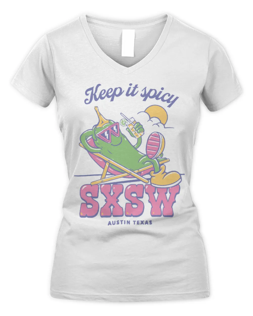 Sxsw Merchandise Spicy Shirt Women's V-Neck T-Shirt white s