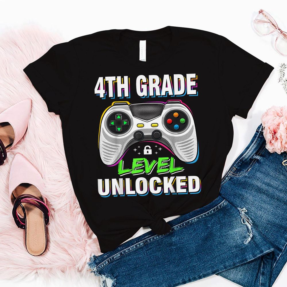 Boys First Day Of 4th Grade Kids Gaming Back To School Shirt Unisex Standard T-Shirt black s