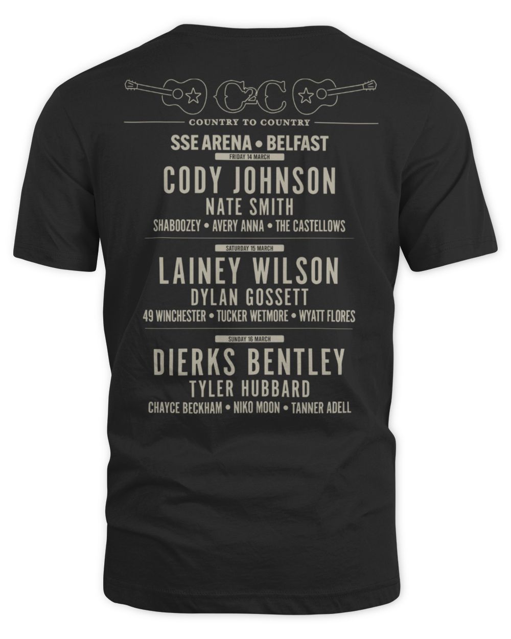 C2c Merch 2025 Classic Country Belfast Line Up Shirt Unisex Standard T-Shirt black s