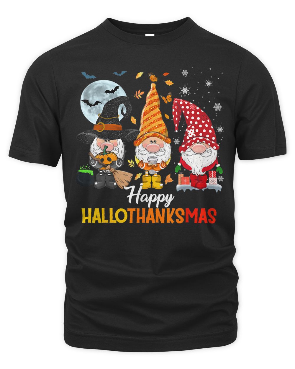 Gnomes Lover Halloween Merry Christmas Happy Hallothanksmas Shirt Unisex Premium T-Shirt black s