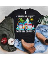 Funny Summer Vacation Gnomies Gnomes For Christmas In July Shirt Unisex Standard T-Shirt black s